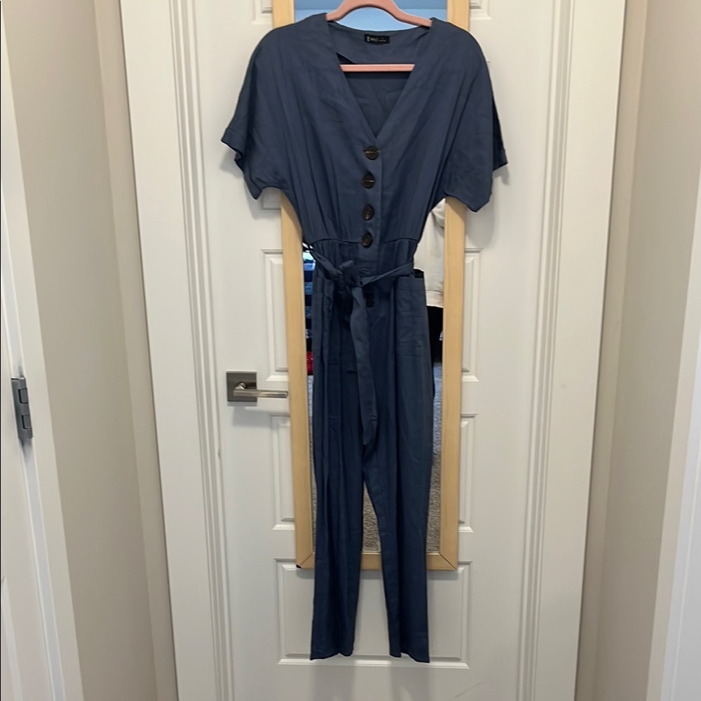 Women's Blue Button-Down Jumpsuit